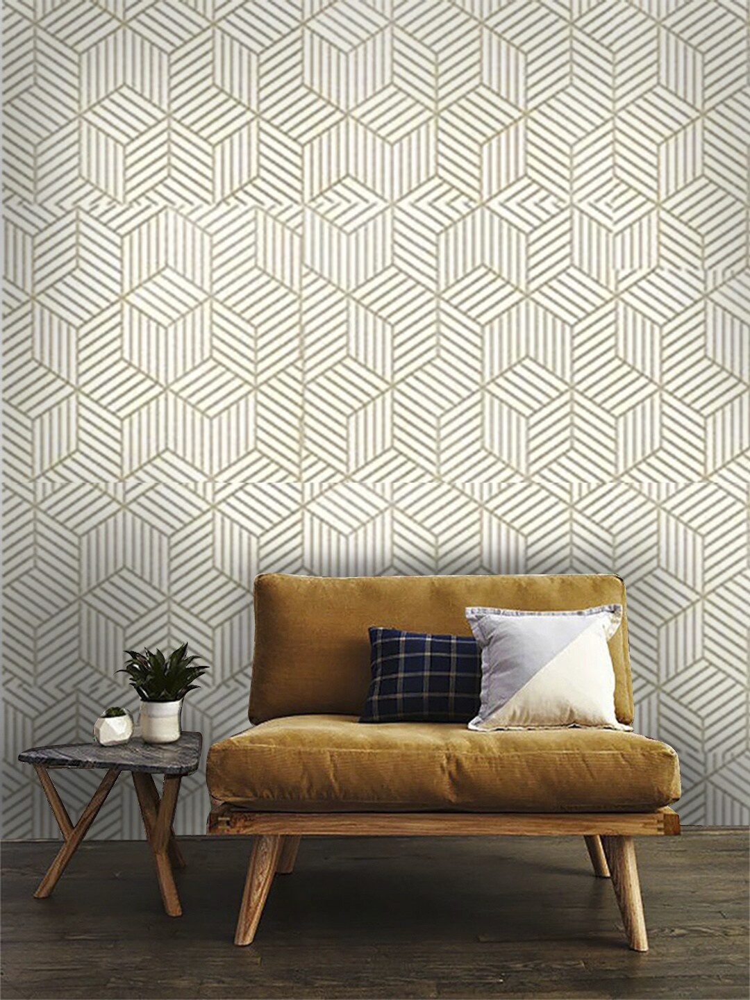 

Jaamso Royals Gold-Coloured Geometric Design Self-Adhesive Waterproof Wallpaper