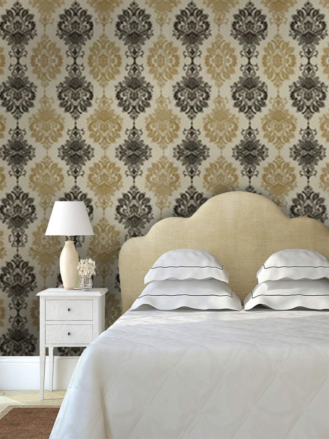 

Jaamso Royals Cream-Coloured & Black Self-adhesive & Waterproof Damask Wallpaper