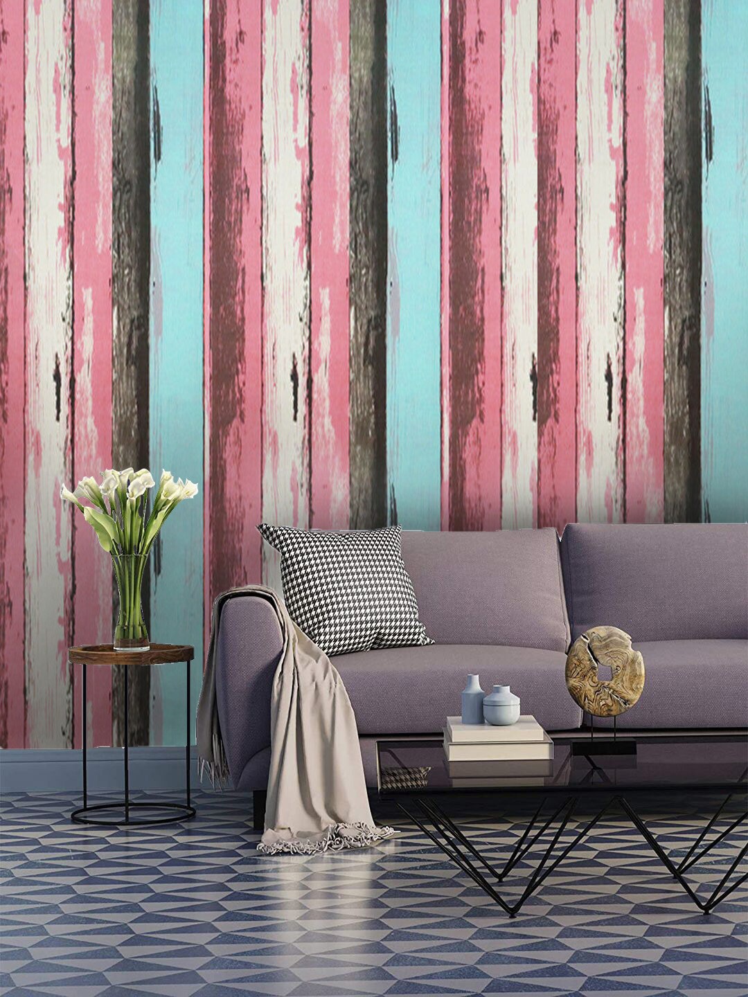 Jaamso Royals Blue & Pink Printed Self-Adhesive & Waterproof Wallpaper