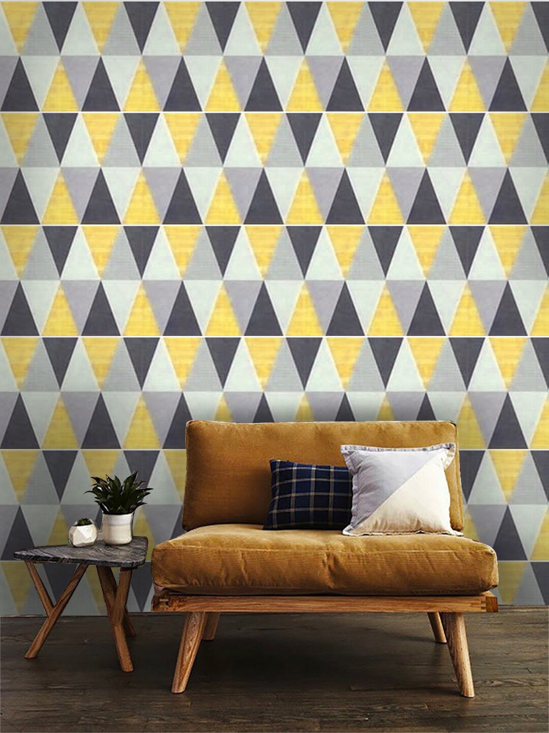 

Jaamso Royals Grey & Yellow Printed Self-Adhesive & Waterproof Wallpaper