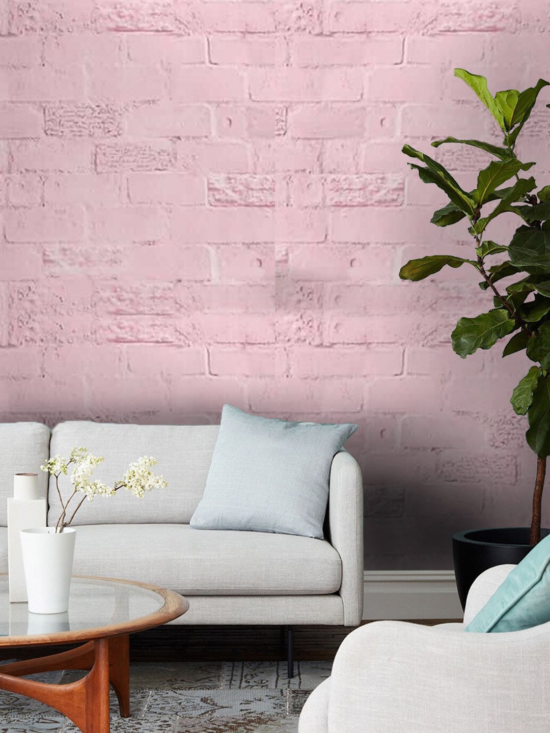 

Jaamso Royals Pink Bricks Textured Self-Adhesive Waterproof Wallpaper