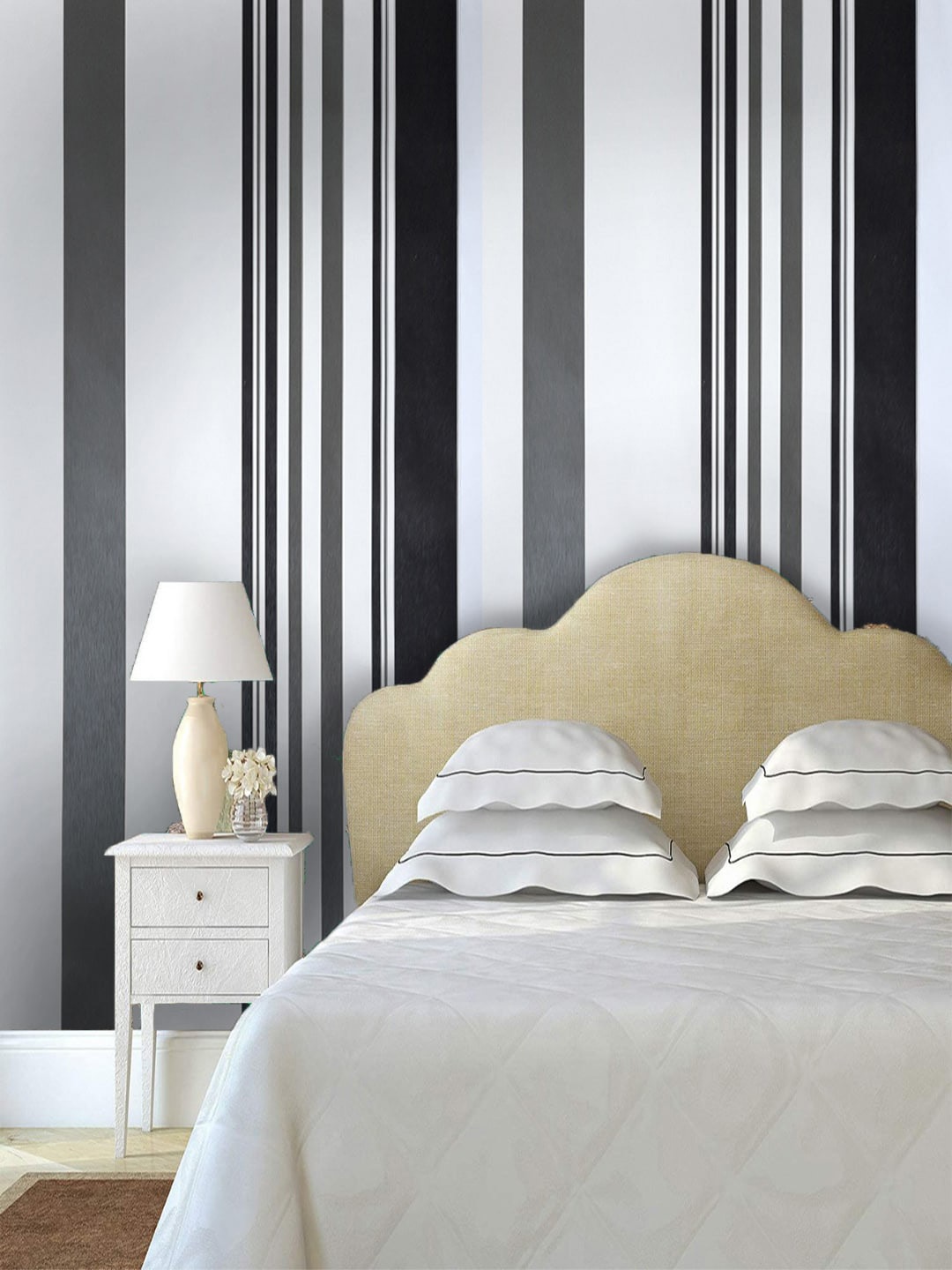 

Jaamso Royals White & Grey Striped Self-Adhesive Waterproof Wallpaper