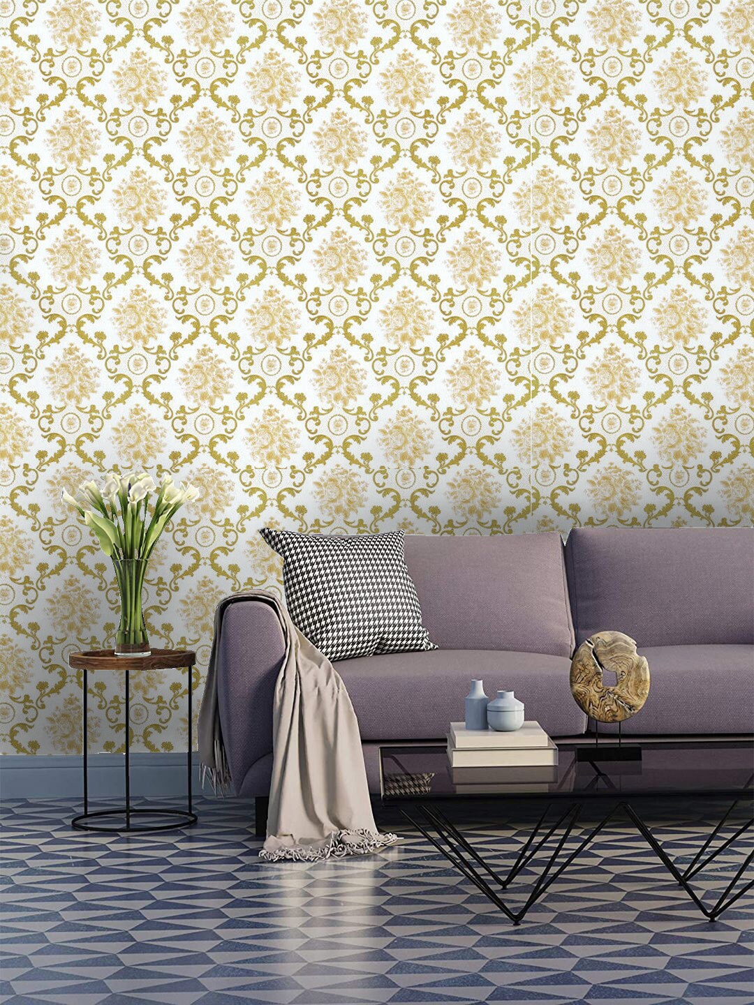 

Jaamso Royals Gold-Toned Self-adhesive & Waterproof Damask Wallpaper