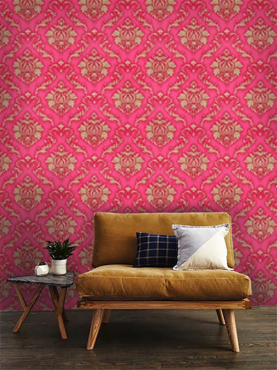 

Jaamso Royals Pink & Olive Green Ethnic Motifs Self-Adhesive Waterproof Wallpapers