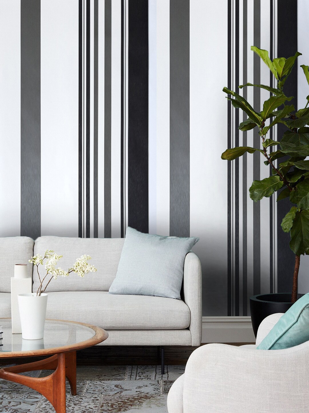

Jaamso Royals White & Black Self-adhesive & Waterproof Striped Wallpaper
