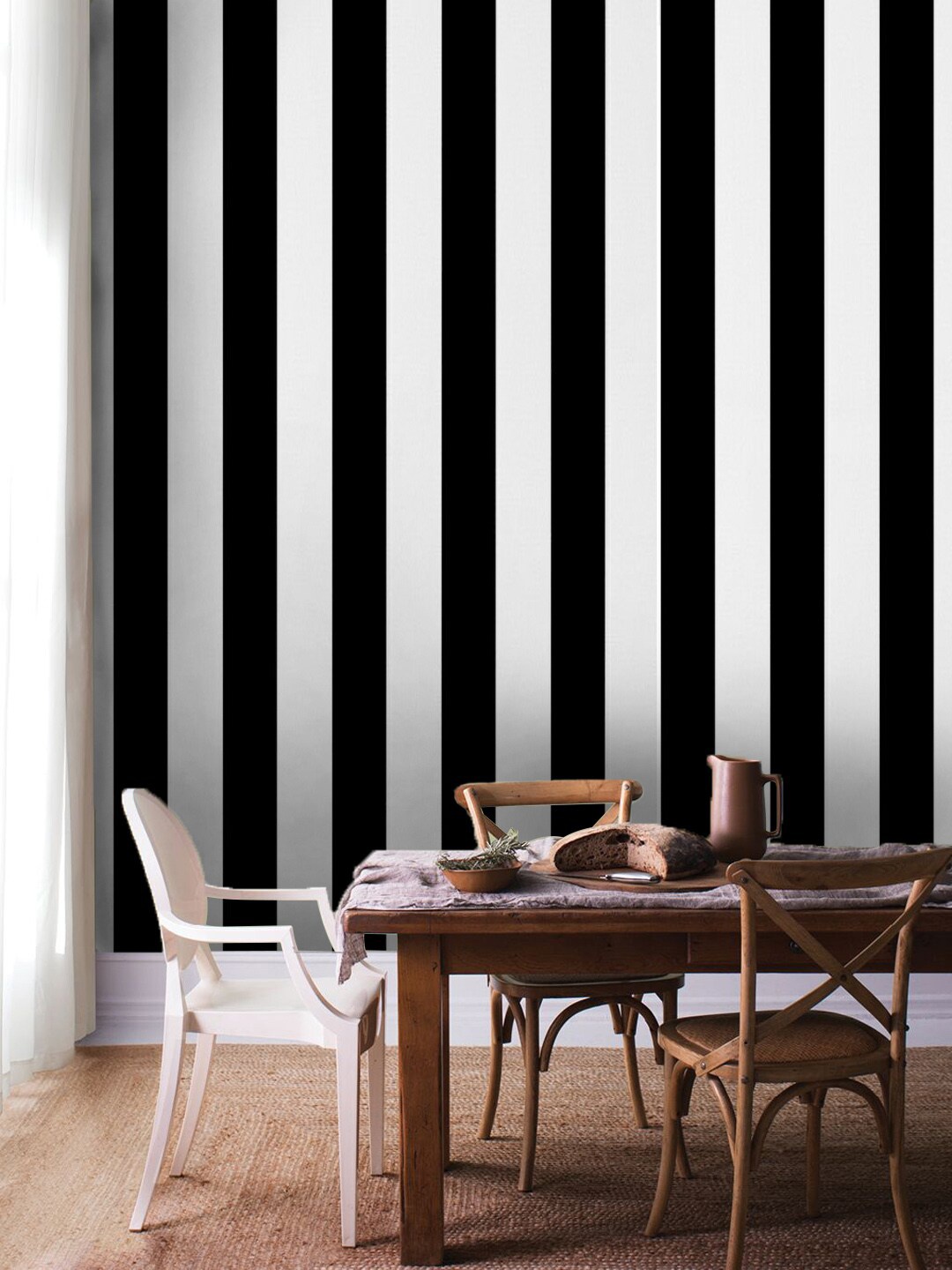 

Jaamso Royals Black & White Self-adhesive & Waterproof Striped Wallpaper