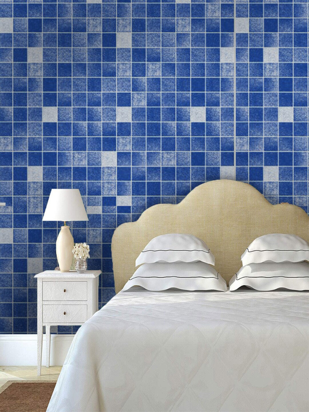 

Jaamso Royals Blue Tiles Self-Adhesive Waterproof Wallpaper