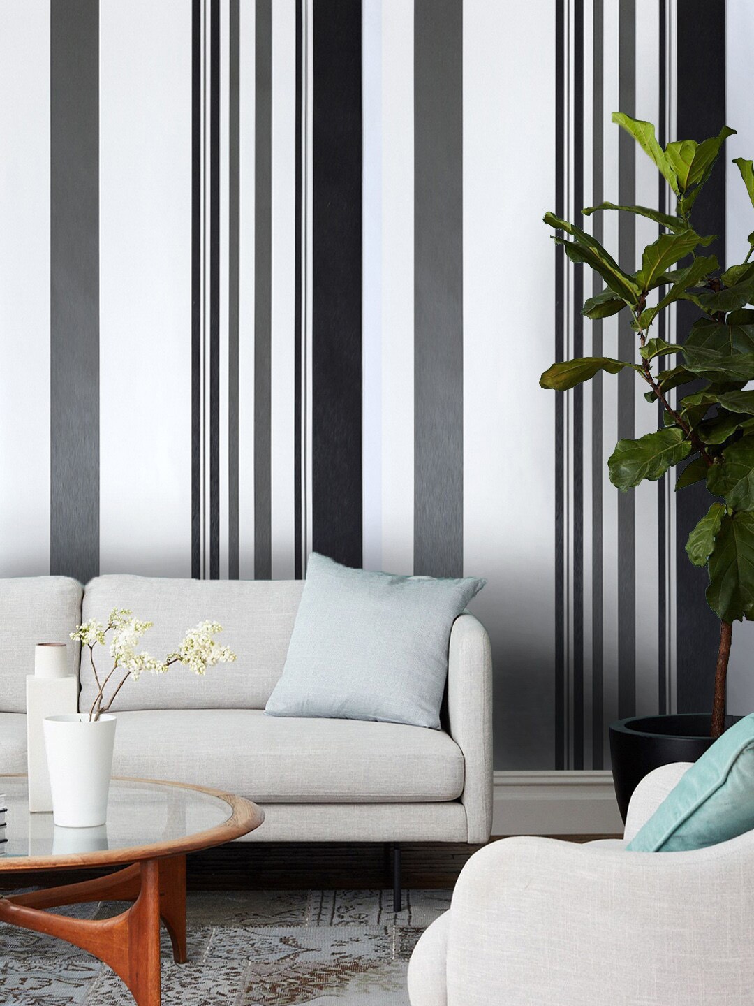 

Jaamso Royals White & Black Self-adhesive & Waterproof Striped Wallpaper