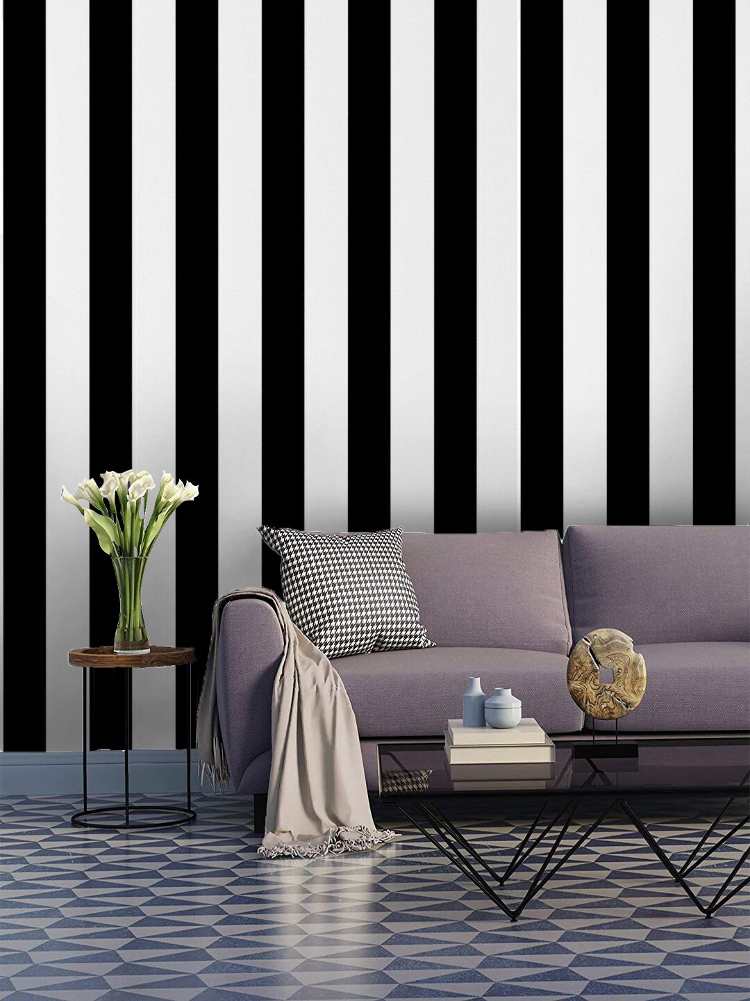 

Jaamso Royals White & Black Self-adhesive & Waterproof Striped Wallpaper