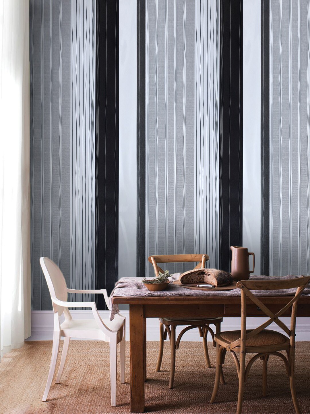 

Jaamso Royals Grey & Black Striped Self-Adhesive Waterproof Wallpaper