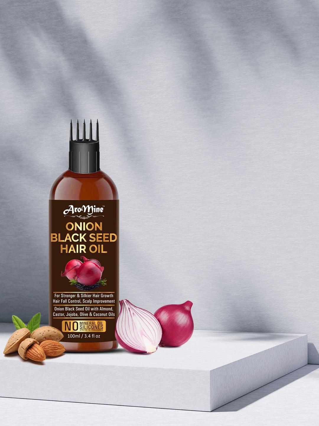 

AROMINE Hair Fall Control Onion Blackseed Oil With Comb Applicator, Red