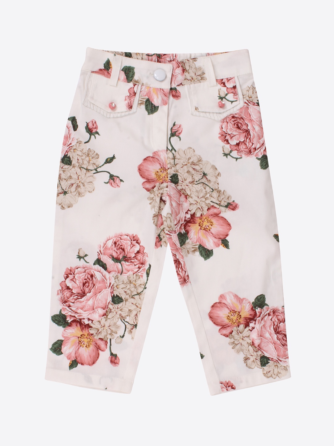 

CUTECUMBER Girls White & Pink Printed Capris