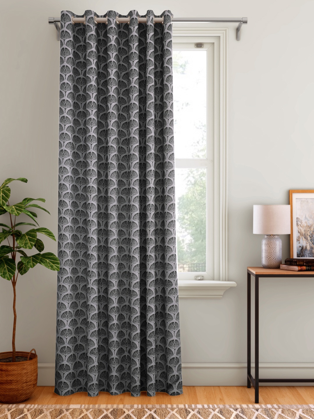 

Aura Grey & Black Leaf Patterned Door Curtain