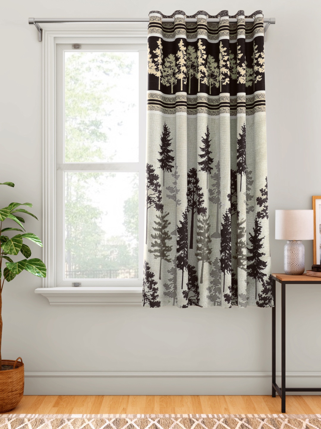 

Aura Beige & Coffee Brown Pine Trees Patterned Window Curtain
