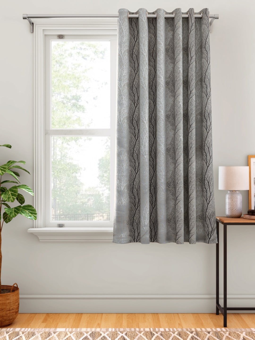 

Aura Grey & Coffee Brown Tree Branches Patterned Window Curtain