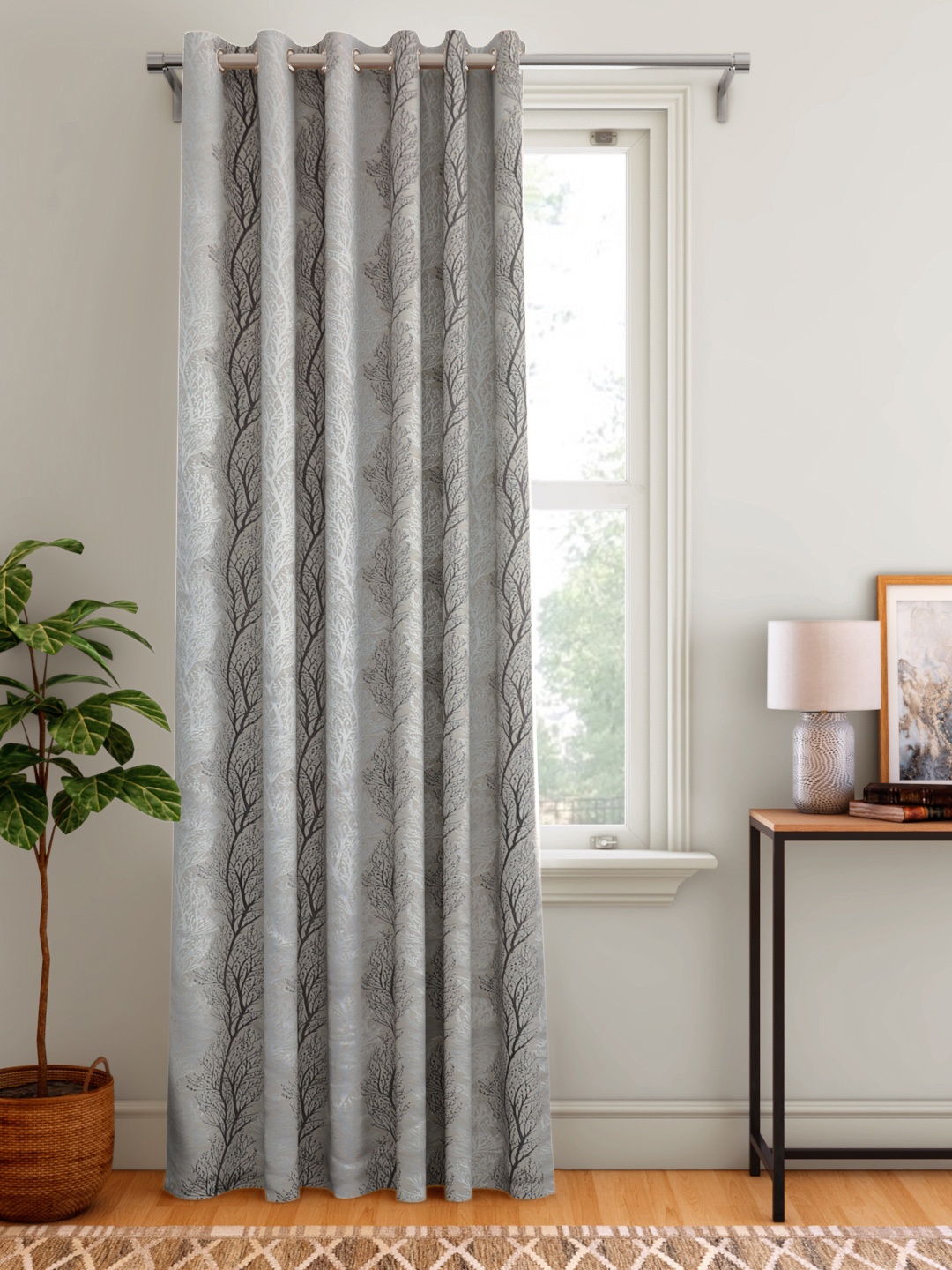 

Aura Grey & Coffee Brown Tree Patterned Single Door Curtain