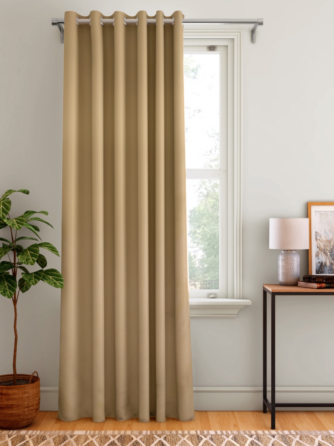 

Aura Beige Solid Black Out Long Door Curtain