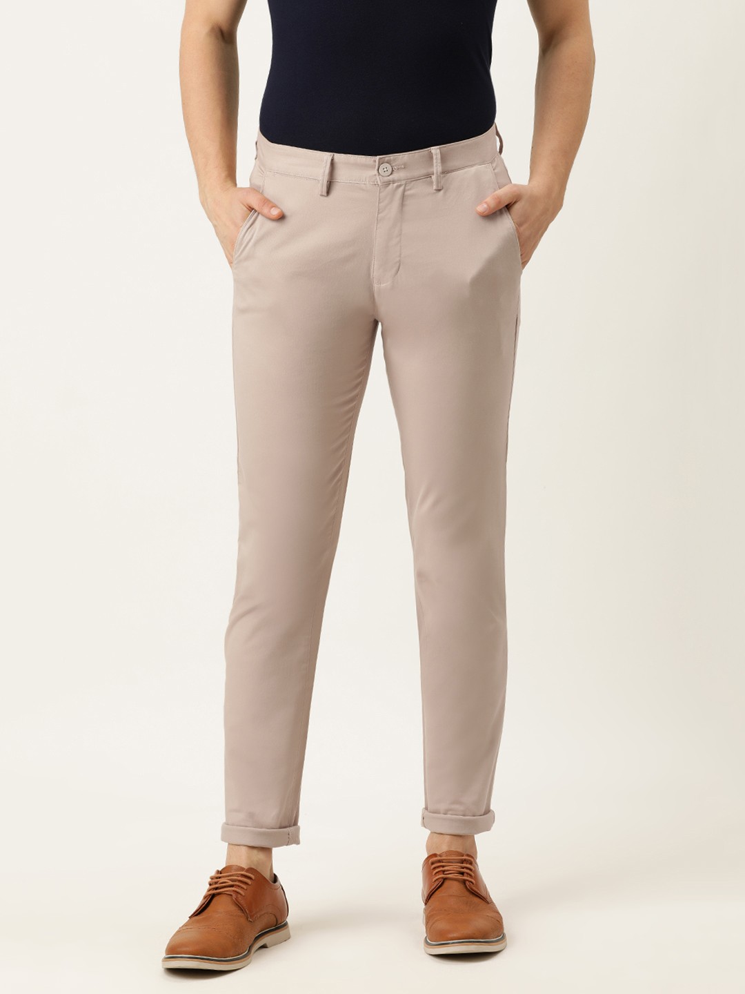 

PETER ENGLAND UNIVERSITY Men Khaki Slim Fit Trousers