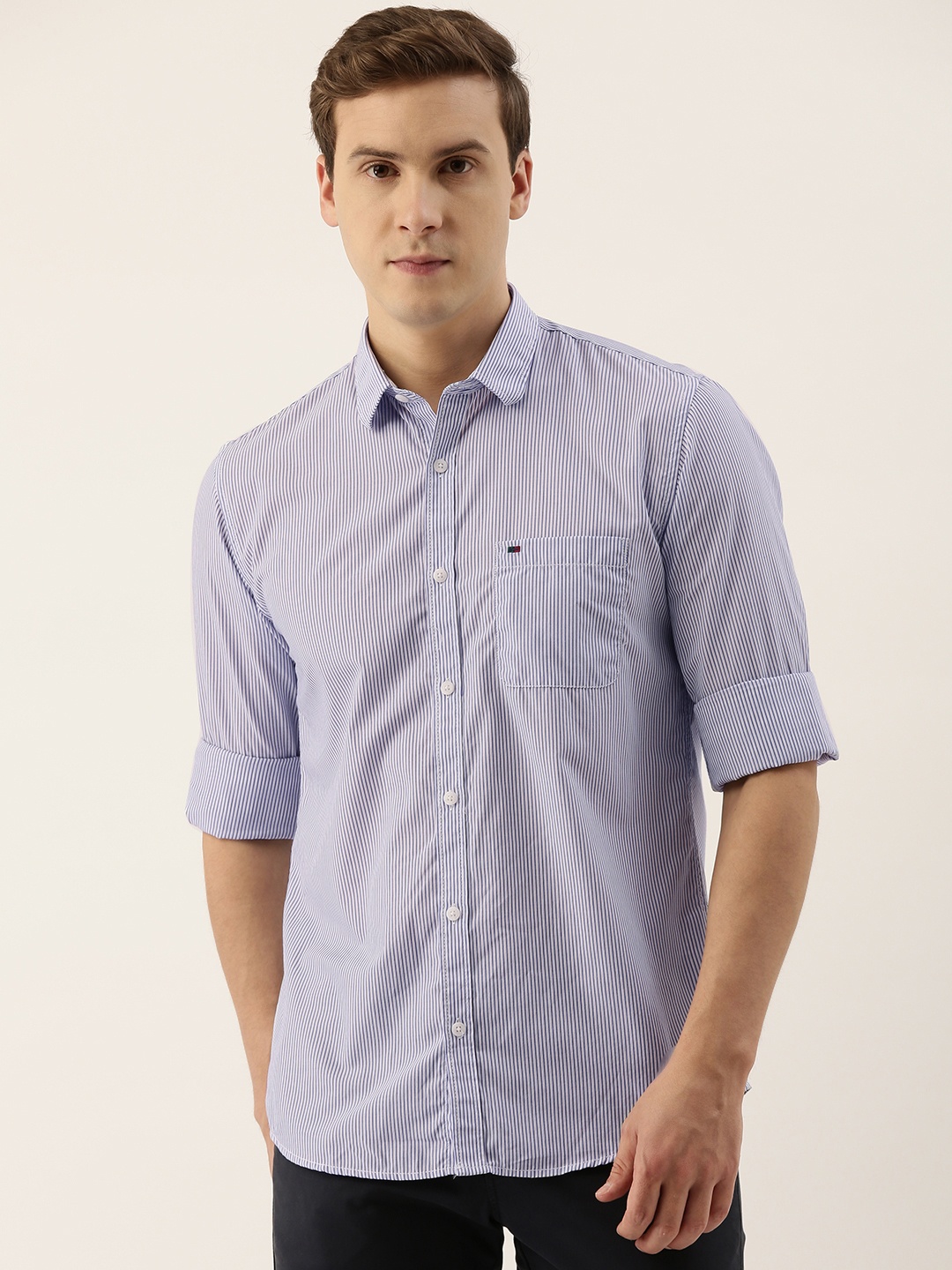 

Peter England Casuals Men Blue Slim Fit Multi Stripes Striped Casual Shirt