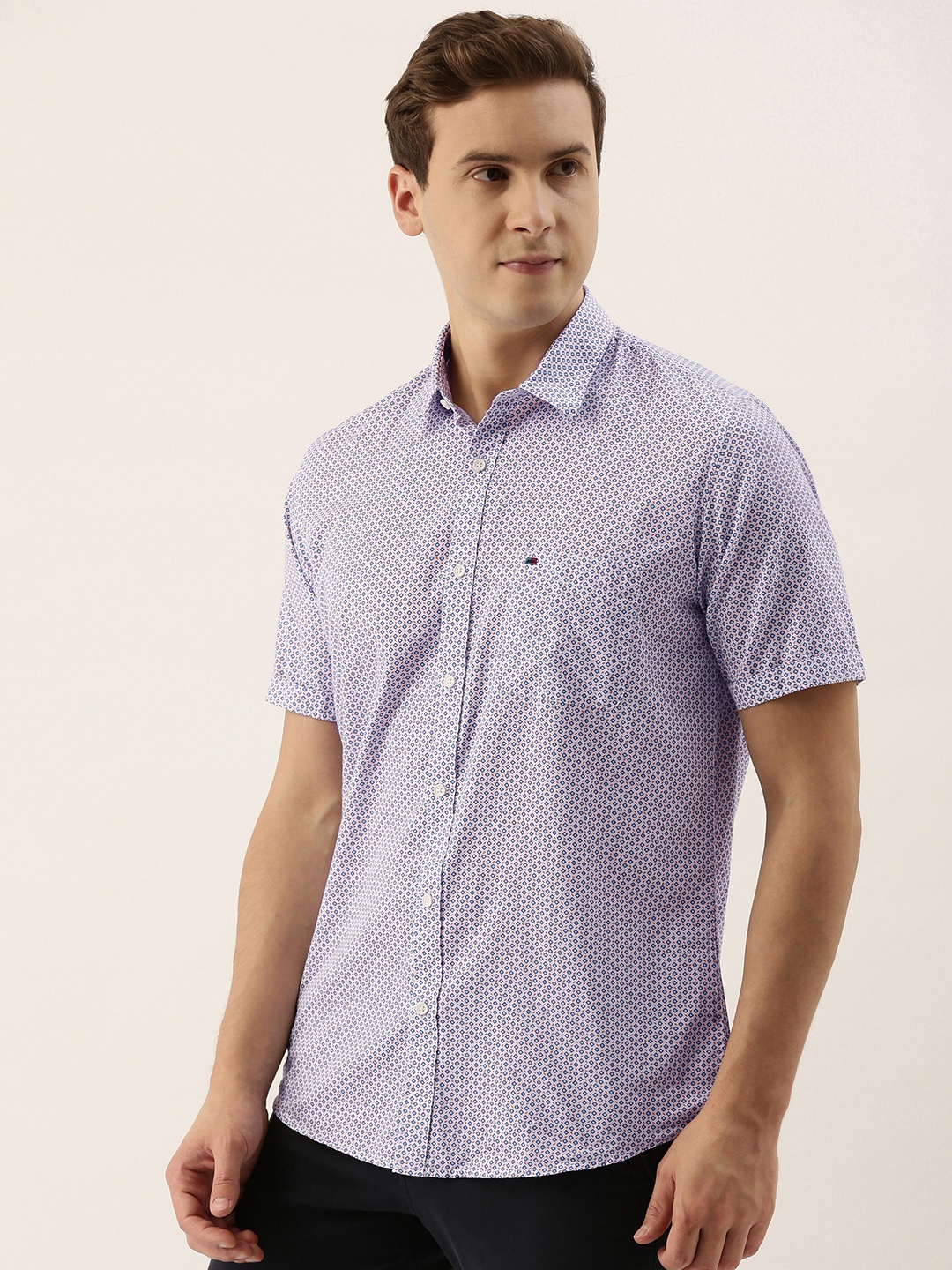 

Peter England Casuals Men Blue Slim Fit Printed Pure Cotton Casual Shirt