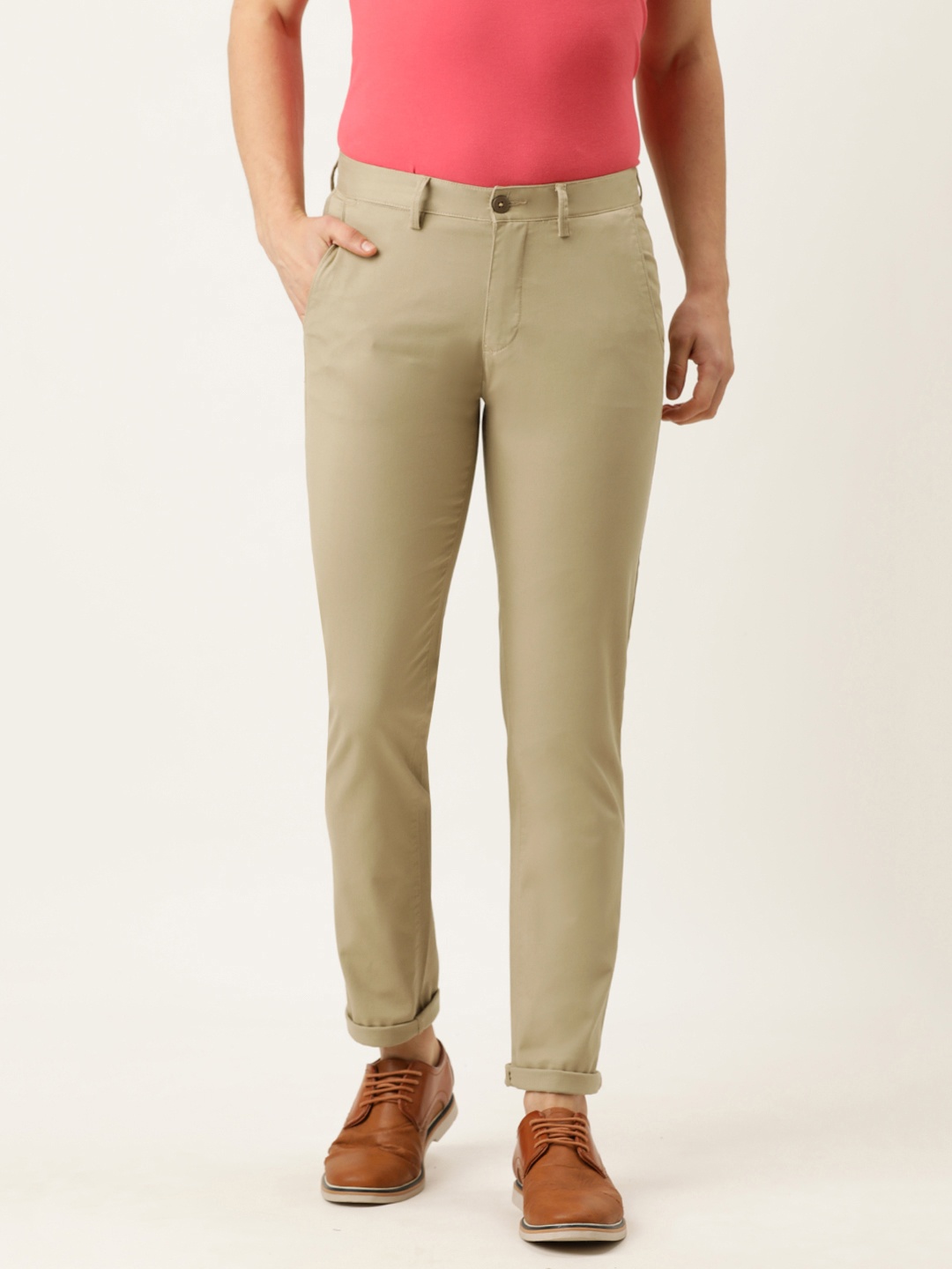 

PETER ENGLAND UNIVERSITY Men Khaki Slim Fit Trousers