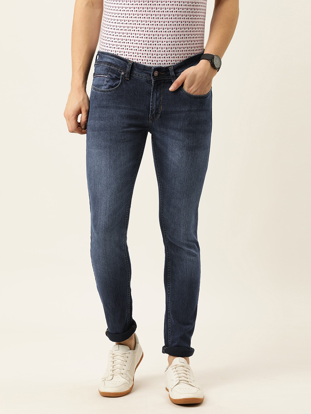 

PETER ENGLAND UNIVERSITY Men Navy Blue Skinny Fit Low-Rise Light Fade Stretchable Jeans