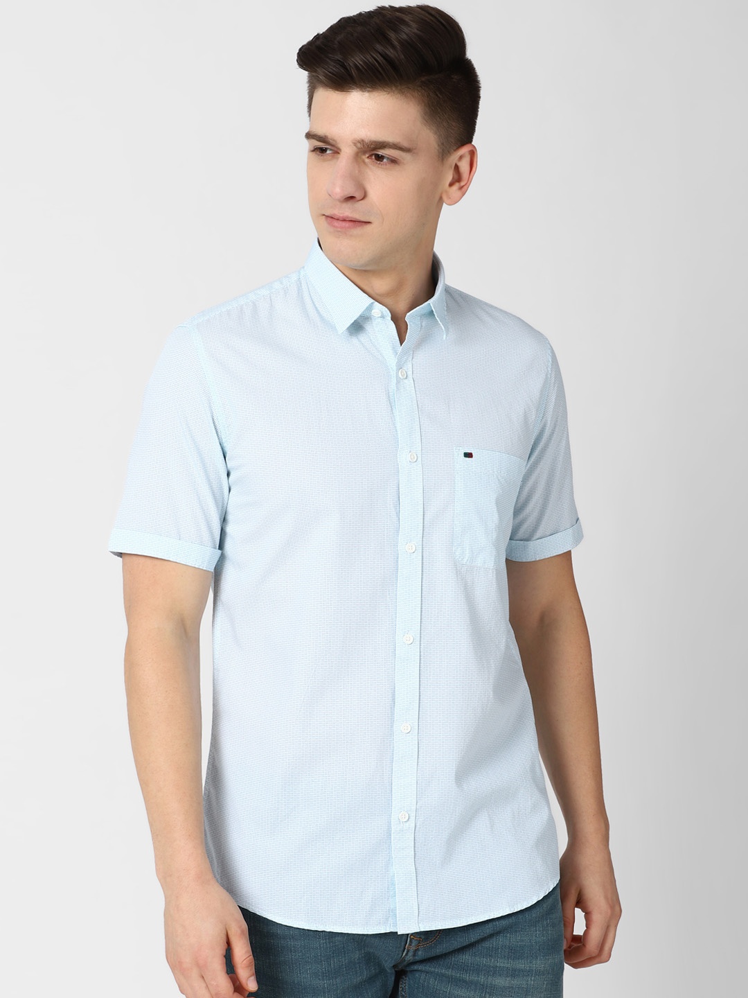 

Peter England Casuals Men Blue Printed Slim Fit Casual Shirt