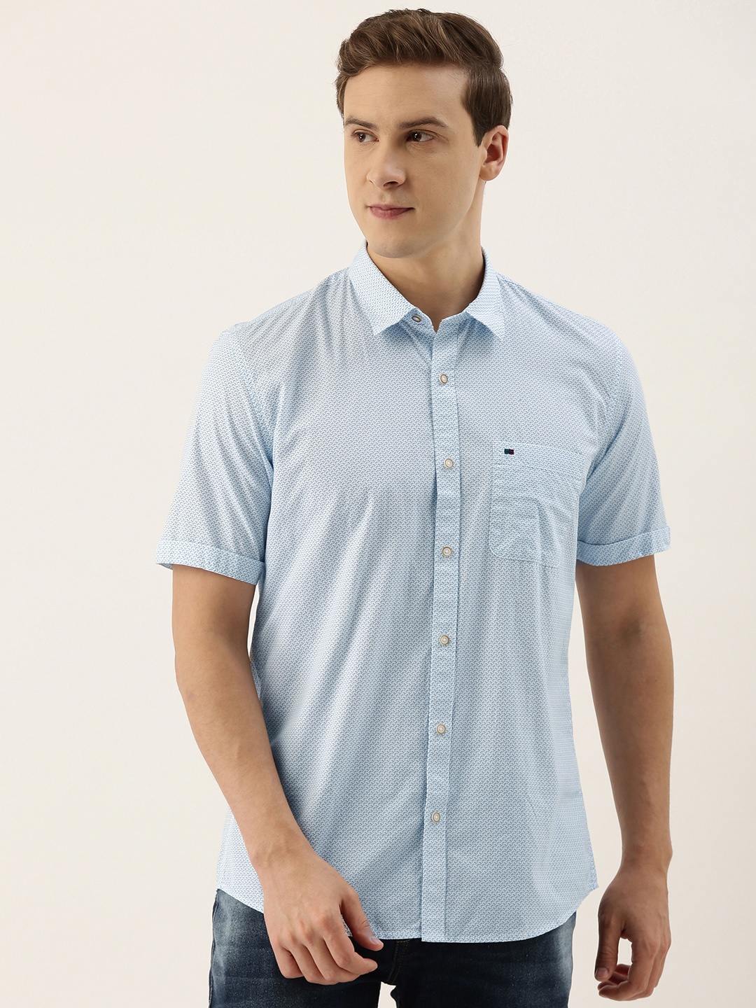 

Peter England Casuals Men Blue & White Slim Fit Printed Casual Shirt