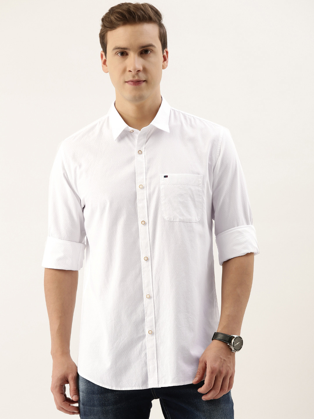 

Peter England Casuals Men White Slim Fit Pure Cotton Shirt