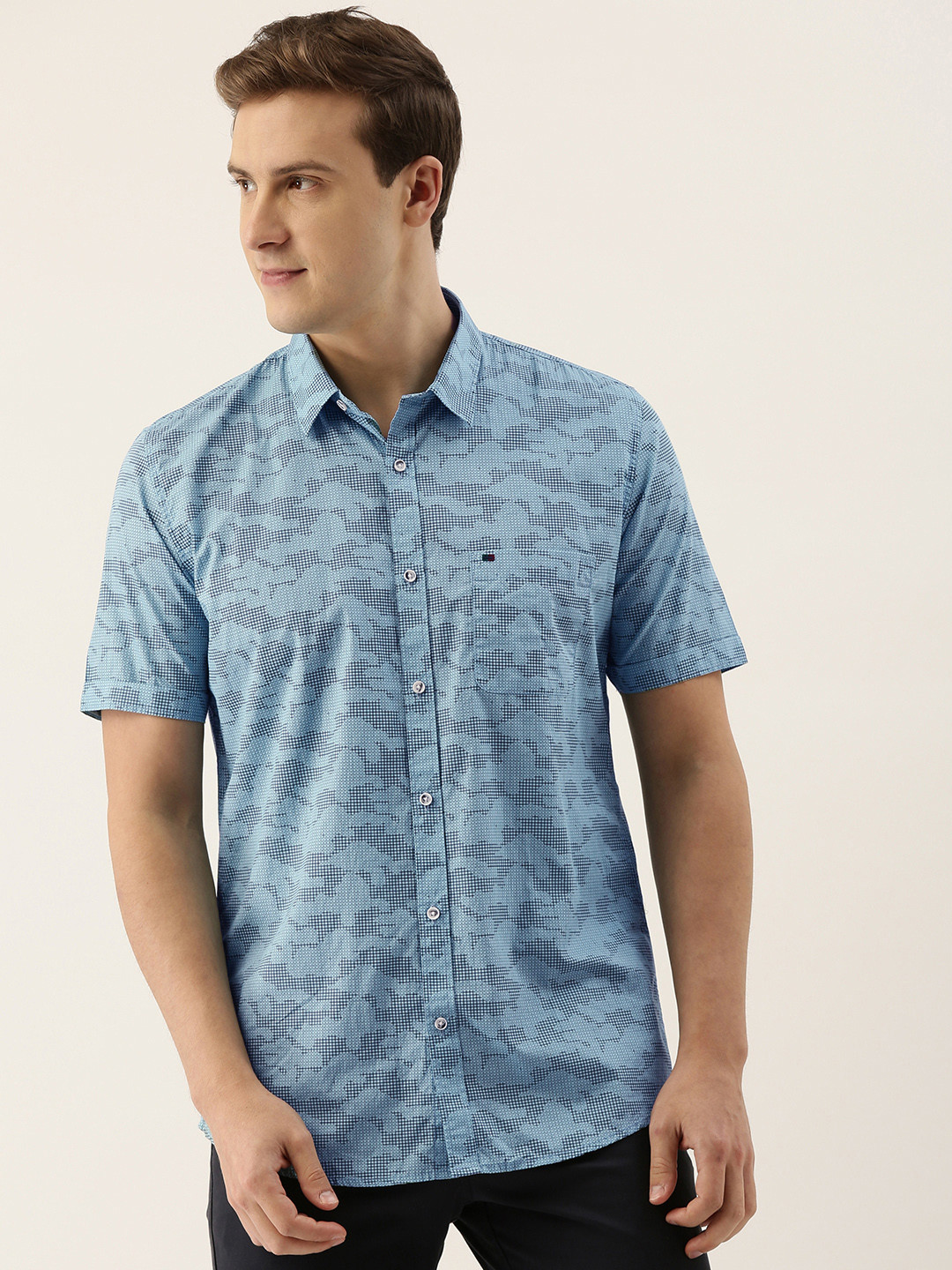 

Peter England Casuals Men Blue Slim Fit Printed Pure Cotton Shirt