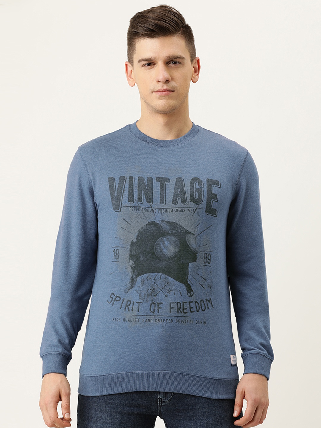 

Peter England Casuals Men Teal Blue Printed Sweatshirt