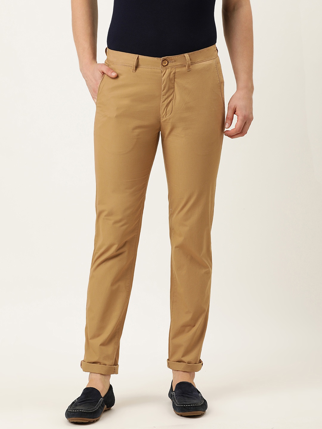 

Peter England Casuals Men Beige Solid Super Slim Fit Trousers