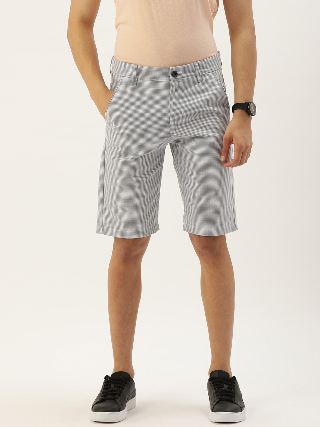 

PETER ENGLAND UNIVERSITY Men Grey Self-Design Regular Shorts