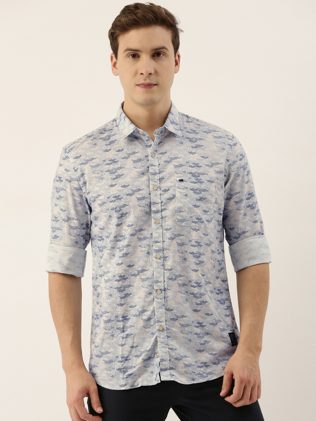 

Peter England Casuals Men Off White Slim Fit Camouflage Printed Casual Shirt