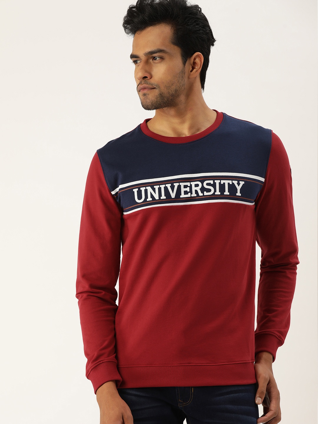 

PETER ENGLAND UNIVERSITY Men Red Super Slim Fit Printed Sweatshirt