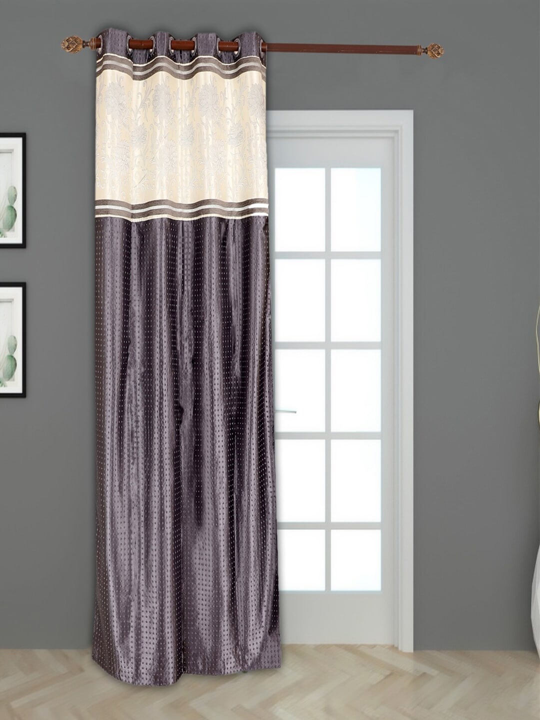 

MFD HOME FURNISHING Grey & Cream-Coloured Sheer Door Curtain