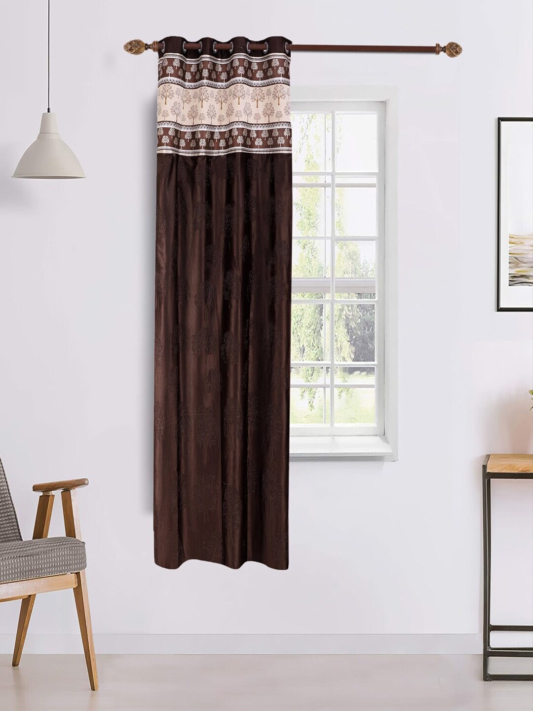 

MFD HOME FURNISHING Coffee Brown & Beige Black Out Single Door Curtain