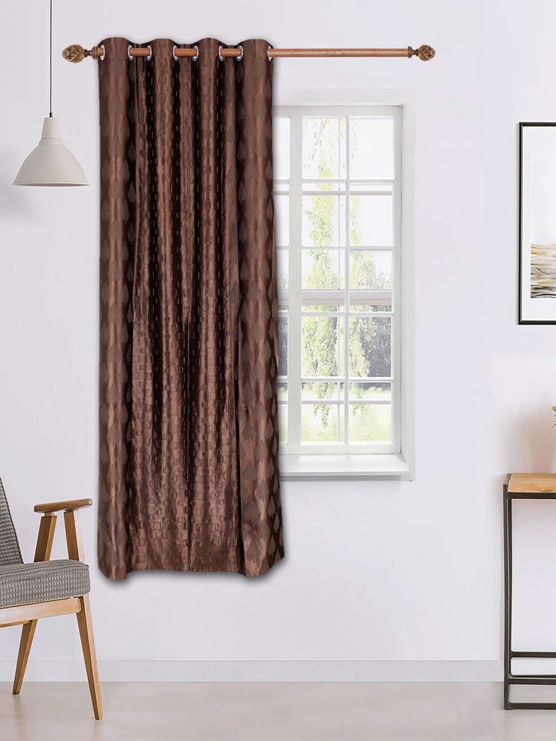 

MFD HOME FURNISHING Brown Single Black Out Door Curtain