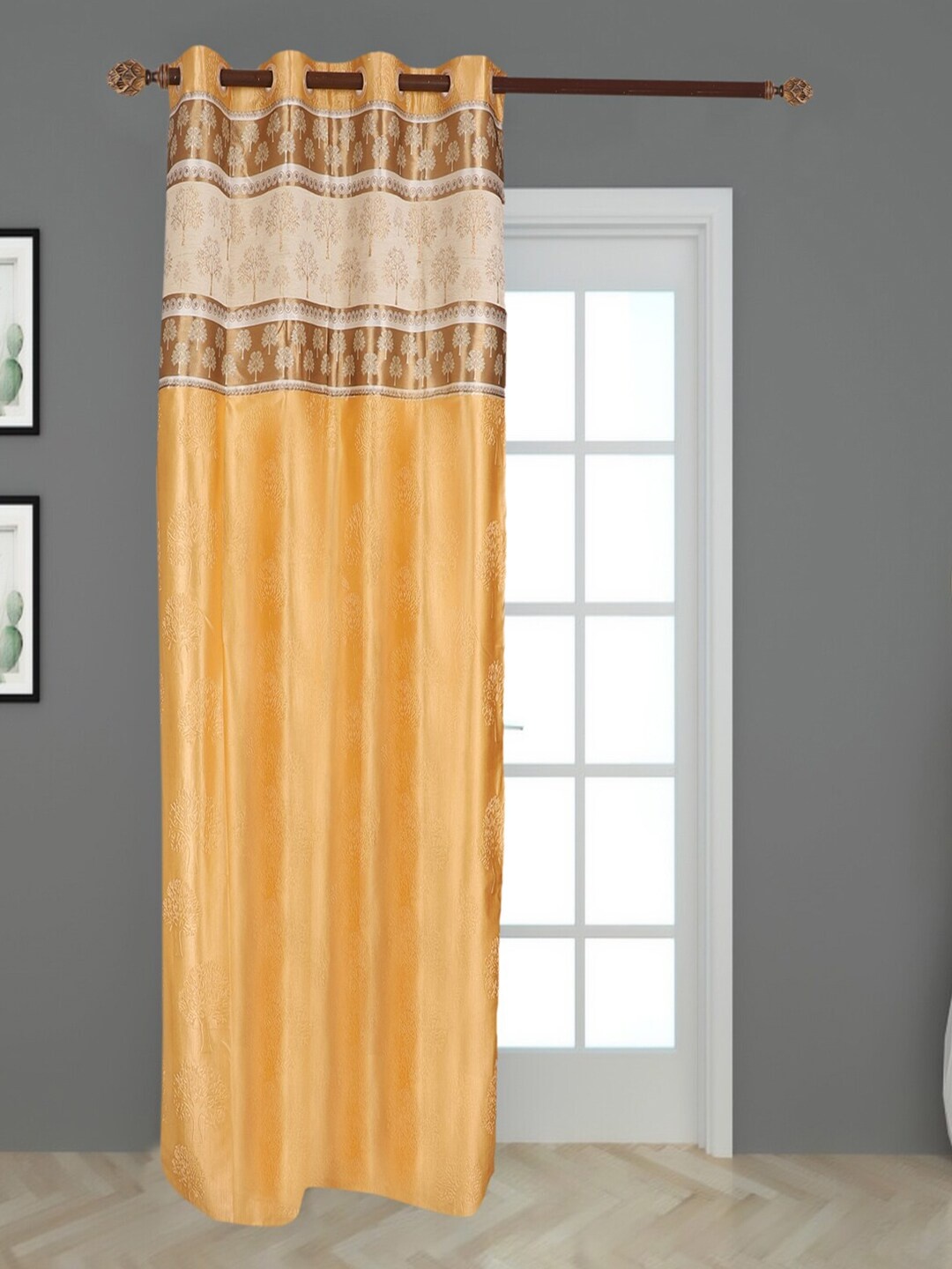 

MFD HOME FURNISHING Gold-Toned & Beige Single Ethnic Motifs Black Out Door Curtain