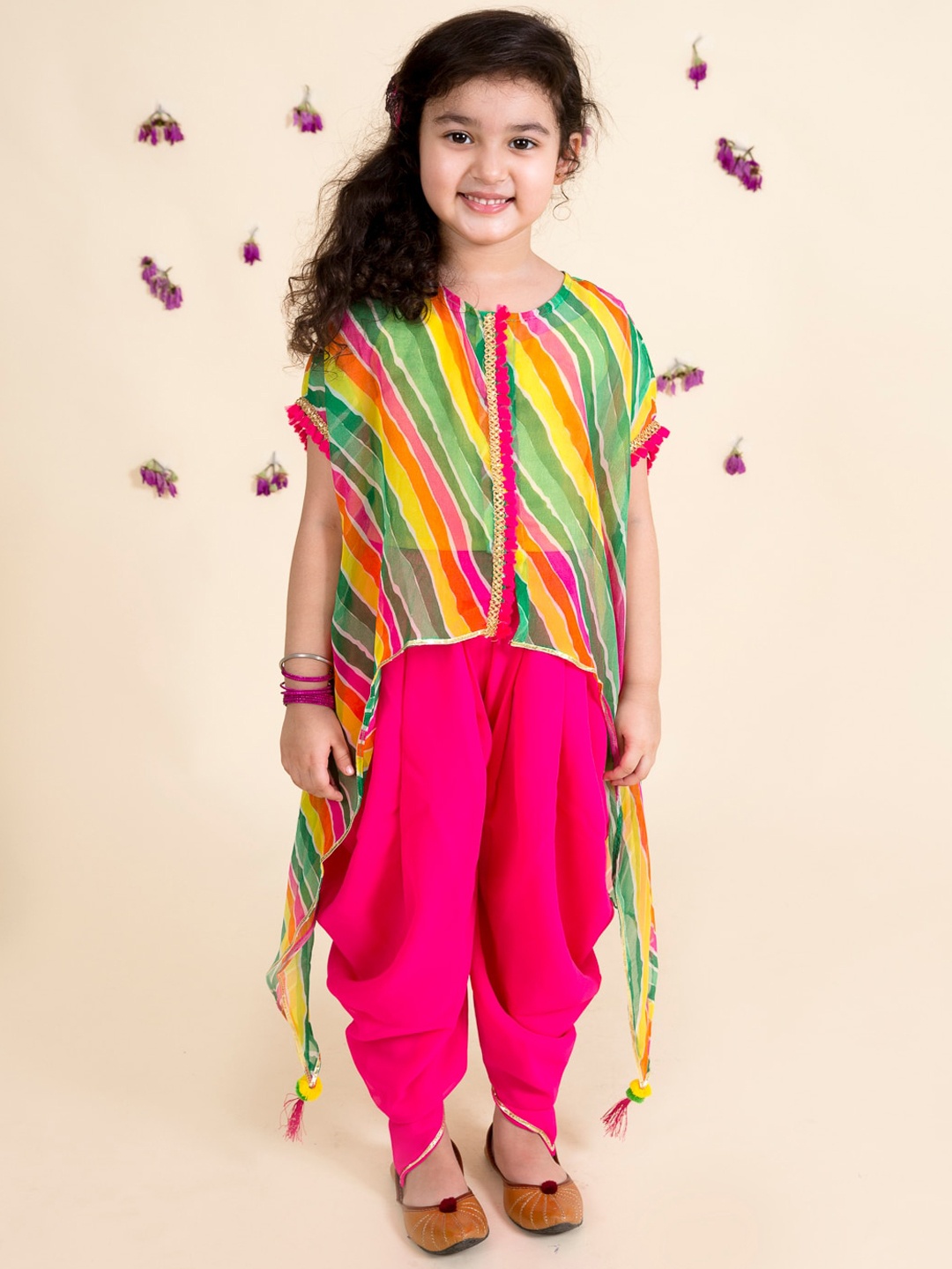 

pspeaches Girls Yellow Kurti with Dhoti Pants & Jacket