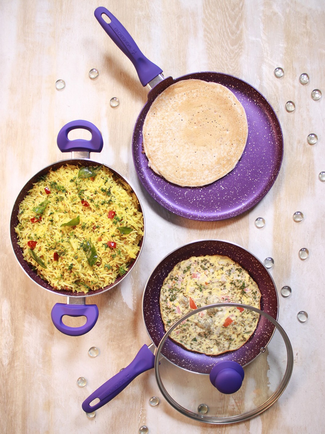 

Wonderchef Set Of 3 Blue & Purple Solid Blueberry Cookware Set