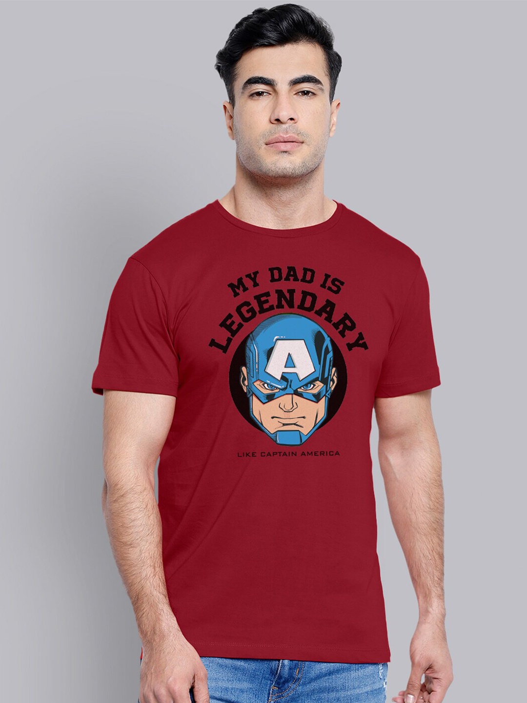 

Free Authority Men Red Captain America Featured Typography Printed T-shirt