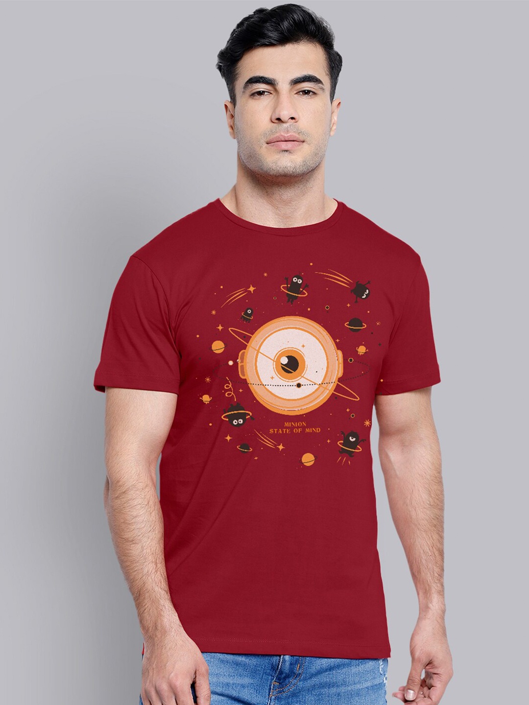 

Free Authority Men Red Orange Minion Printed Cotton Pure Cotton T-shirt