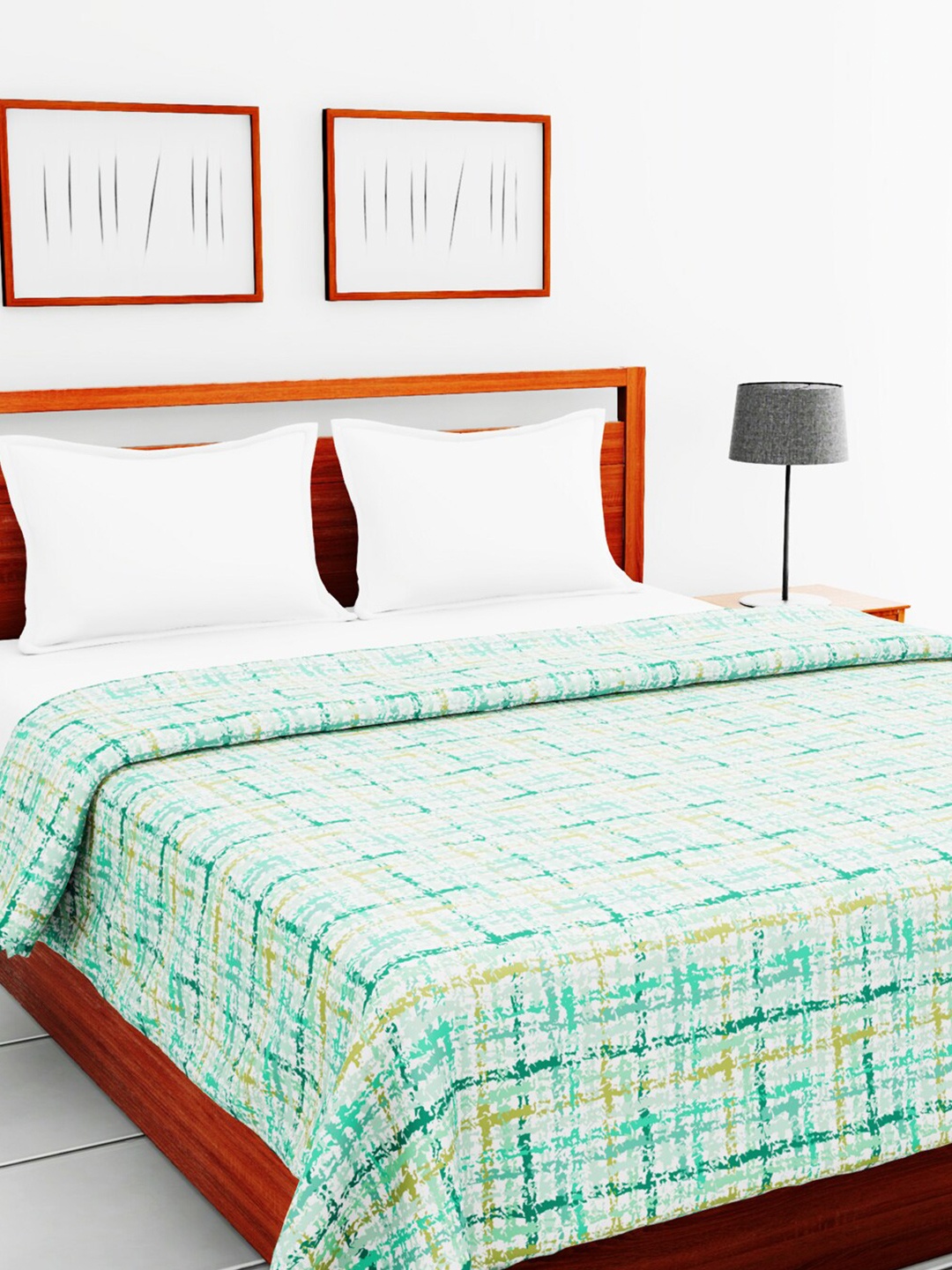 

BIANCA White & Blue Checked AC Room 150 GSM Double Bed Quilt