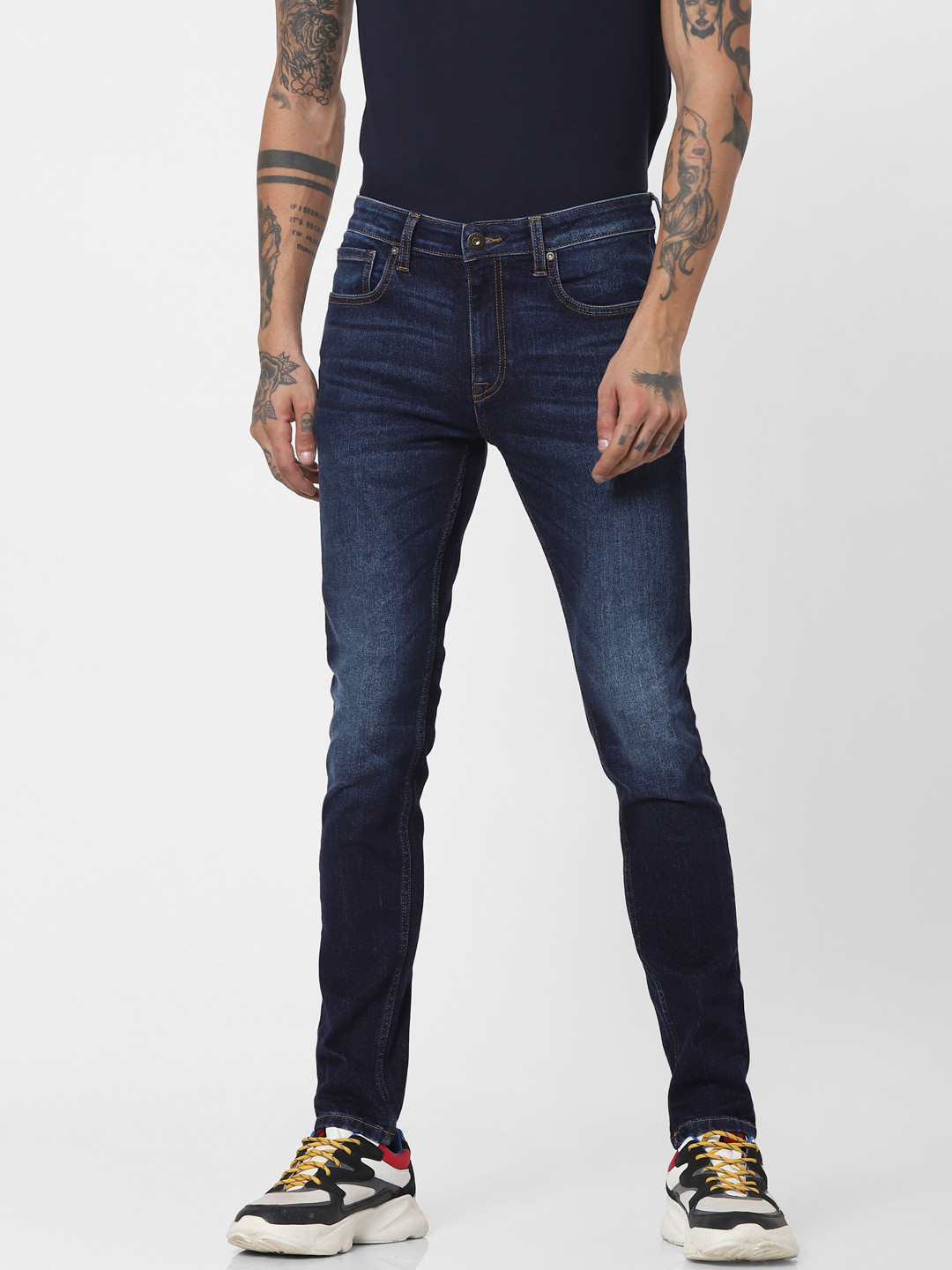 

Jack & Jones Men Blue Ben Skinny Fit Low-Rise Heavy Fade Stretchable Jeans