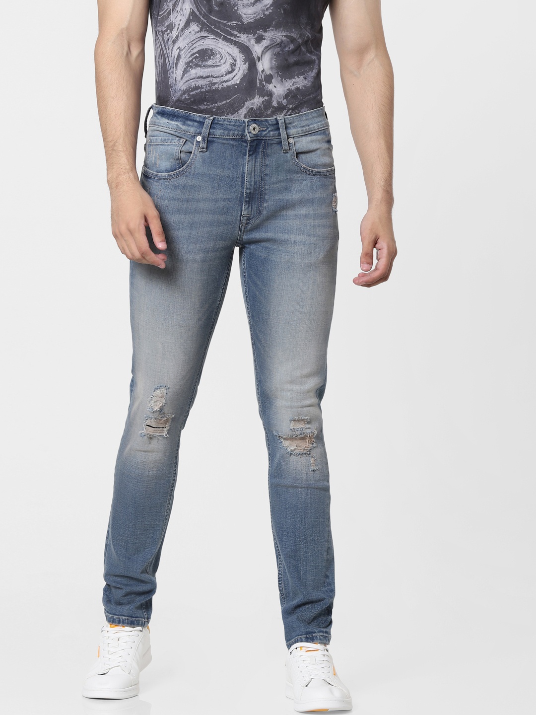 

Jack & Jones Men Blue Glenn Skinny Low-Rise Mildly Distressed Heavy Fade Stretchable Jeans