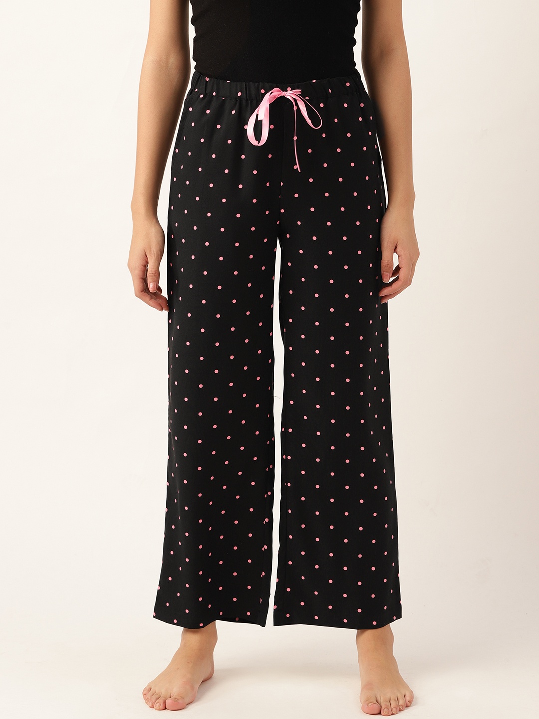 

DressBerry Women Black & Pink Polka Dot Print Lounge Pants