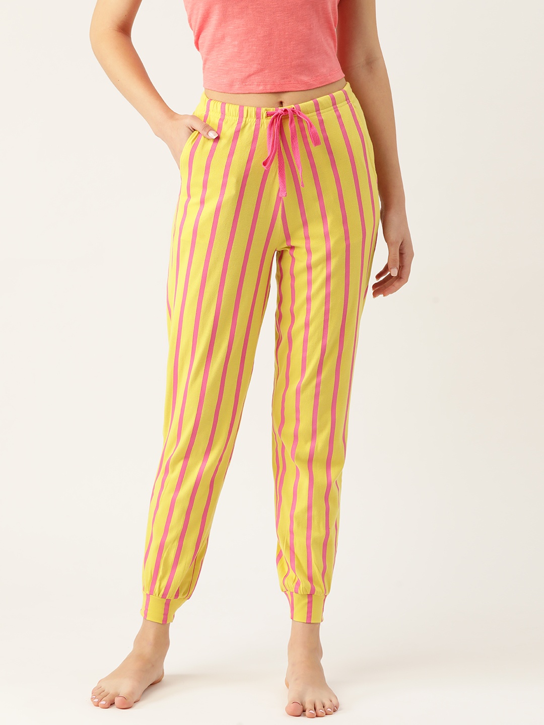 

DressBerry Women Yellow & Pink Striped Joggers