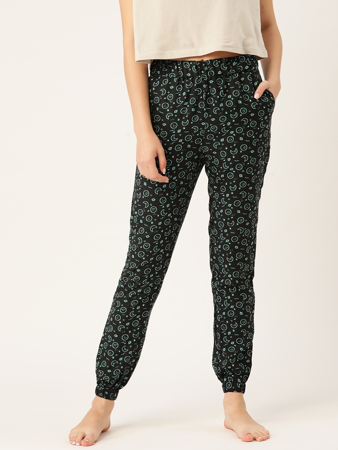 

DressBerry Women Black & Blue Conversational Printed Lounge Joggers
