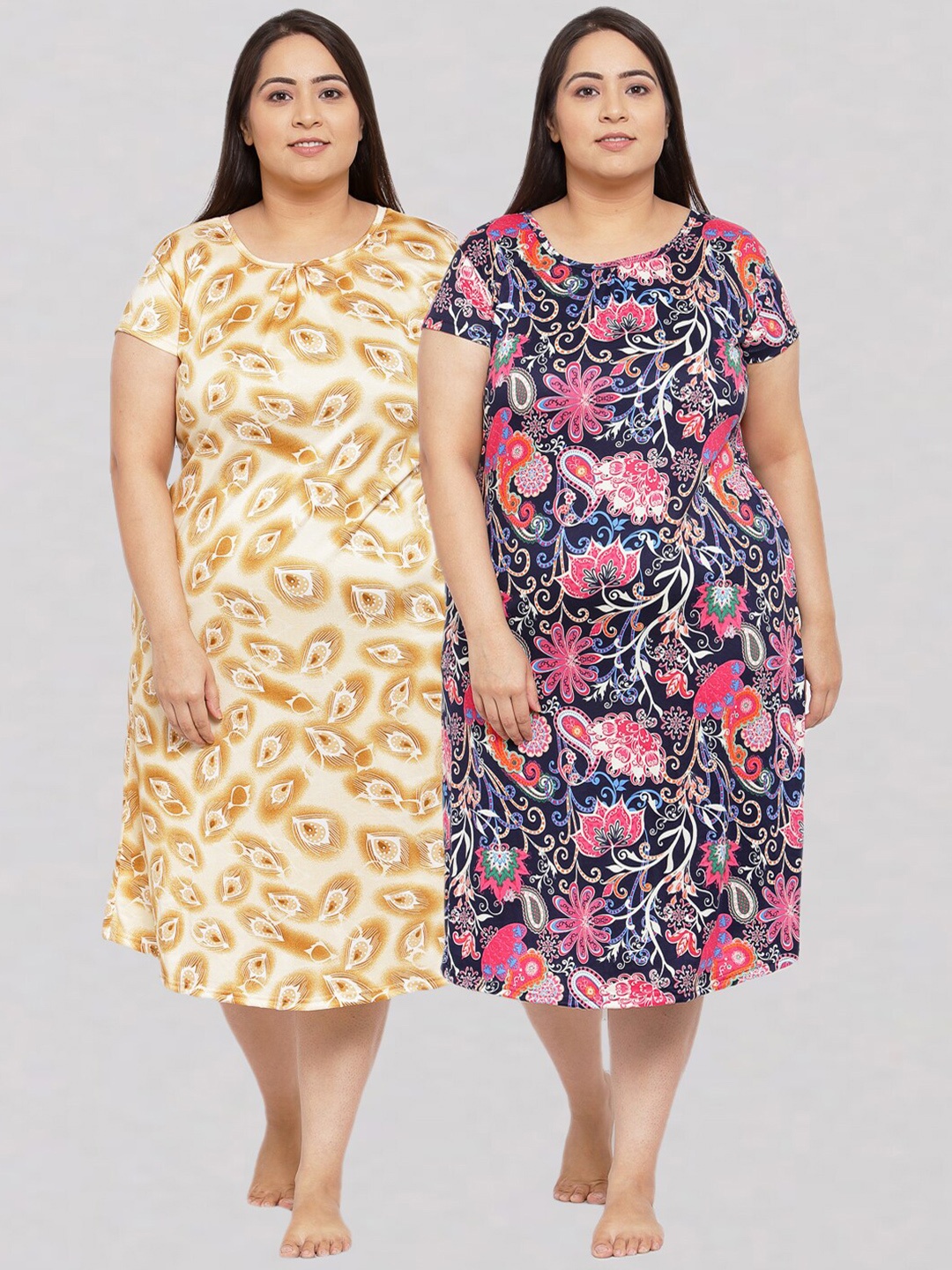 

KLOTTHE Set of 2 Plus Size Night Dresses, Blue